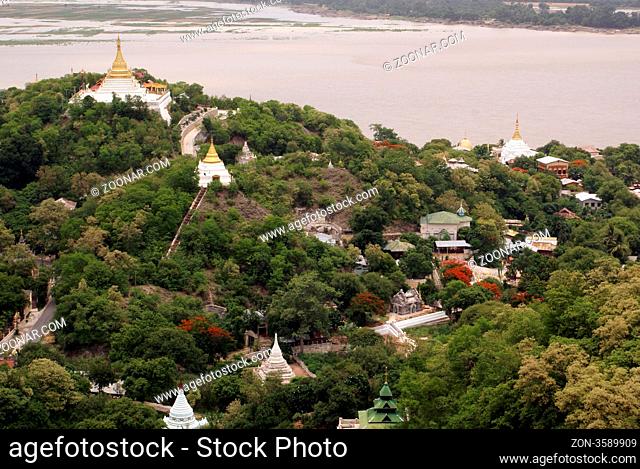 Buddhist monastery on the top of Sagaing Hill near Mandalay, Myanmar