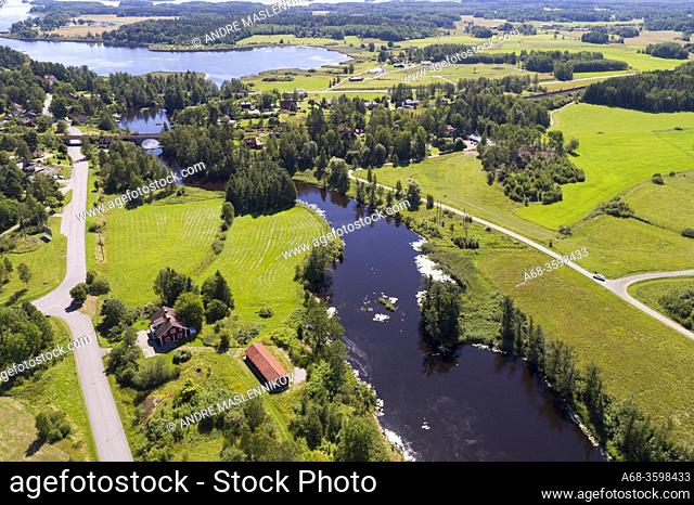 Landscape near Frövi village and lake Väringen in Örebro county, Sweden