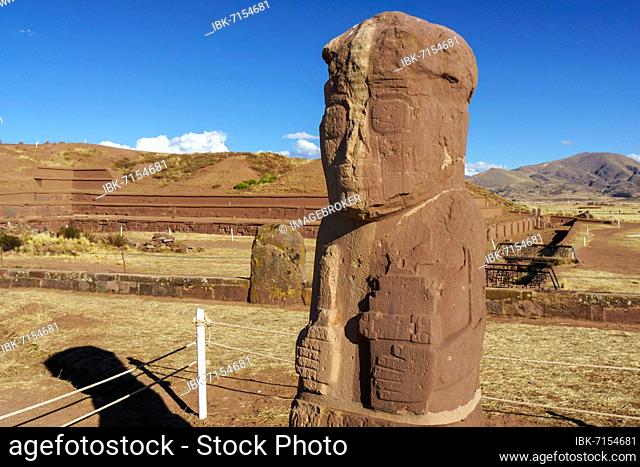 Fraile monolith or monk monolith of the pre-Inca period in the ruins of Tiwanaku, also Tiahuanaco, Unesco World Heritage Site, La Paz Department, Bolivia