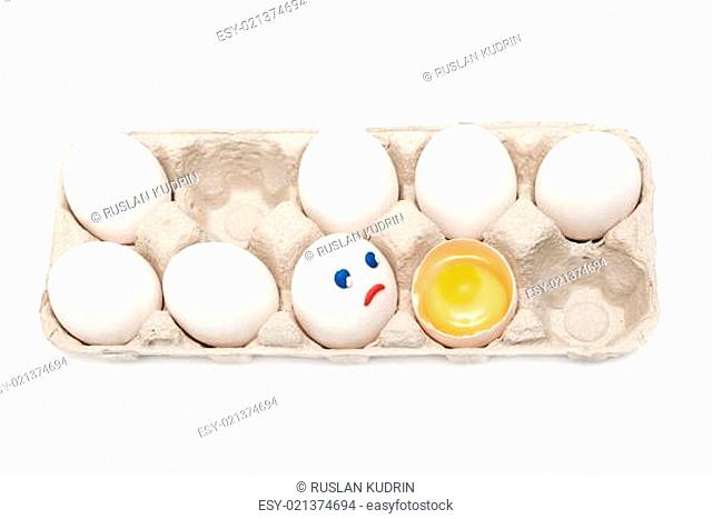 Egg looks at broken person