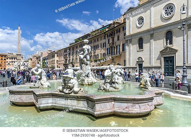 Fontana del Moro at Piazza Navona, Rome, Lazio, Italy, Europe