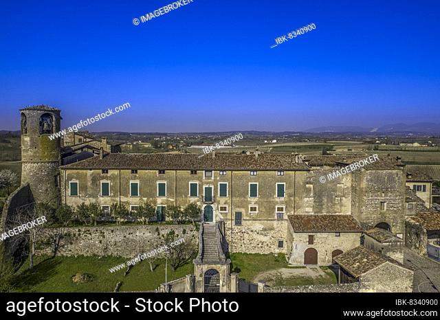 View of Castle and town of Pozzolengo, Brescia, hinterland Lake Garda, Lombardy, Italy, Europe