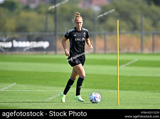 Belgium's Janice Cayman pictured in action during a training session of Belgium's national women's soccer team the Red Flames, in Tubize