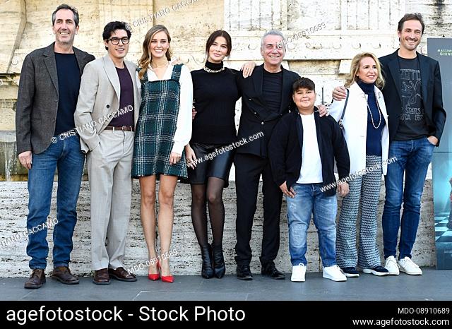 The cast of the film during the photocall for the presentation of the film Una famiglia mostruosa. In the picture: the actors Paolo Calabresi, Cristiano Caccamo