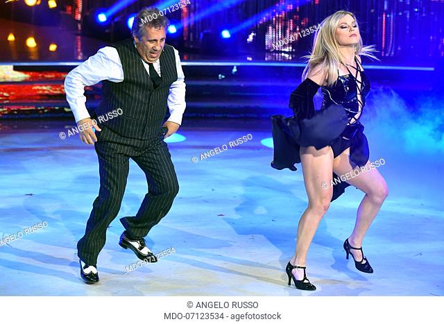 The Italian actor Angelo Russo with his dance teacher Anastasia Kuzmina during the final episode of the show Ballando Con Le Stelle auditorium Rai Foro italico