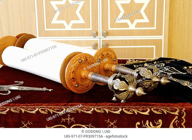 Torah scroll and the two Rimonim