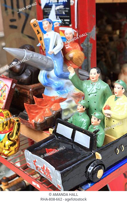 Vintage Communist ceramics for sale in Hollywood Road antiques district, Hong Kong Island, Hong Kong, China, Asia