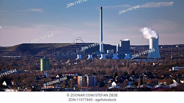 Blick vom Tippelsberg auf das Steinkohlekraftwerk in Herne-Baukau, Bochum, Ruhrgebiet, Nordrhein-Westfalen, Deutschland, Europa