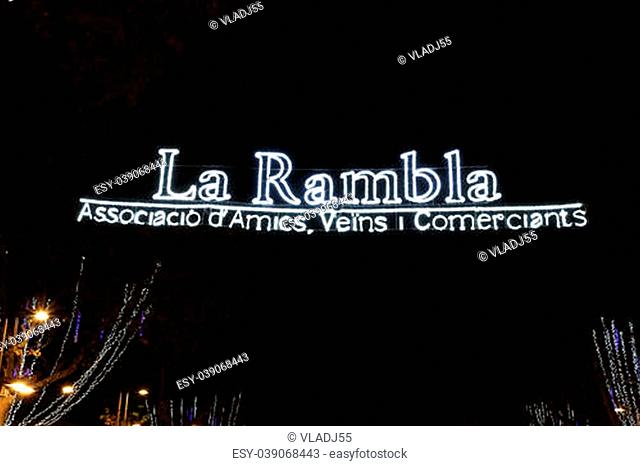 Night view of the La Rambla. Catalonia, Spain
