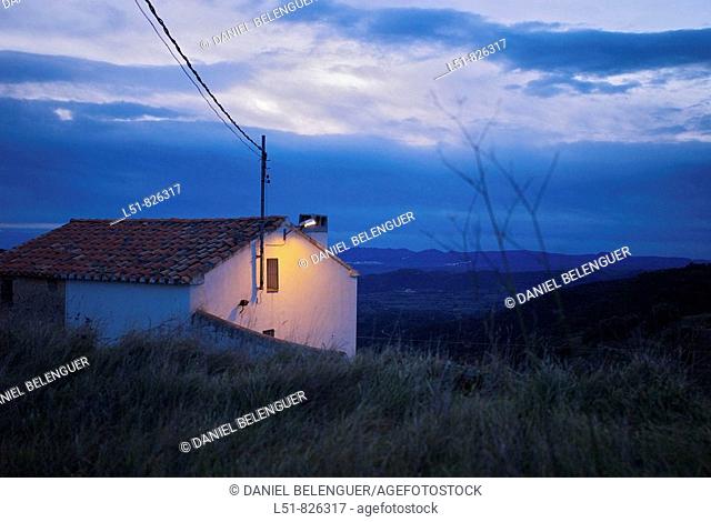 House at dawn, Benafigos, Castellón, Comunidad Valenciana, Spain, Europe