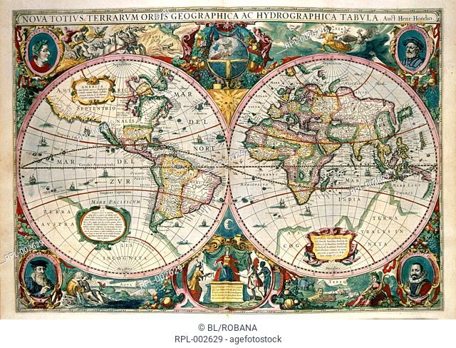 World Map. Image taken from Gerardi Mercatoris Atlas, sive Cosmographicae Meditationes de fabrica Mundi et fabricati figura. Edited by H. Hondius