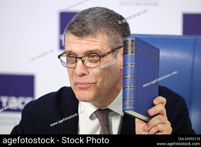 RUSSIA, MOSCOW - NOVEMBER 9, 2023: Vladimir Dal Russian State Literary Museum Director Dmitry Bak attends a press conference on the 205th birth anniversary of...