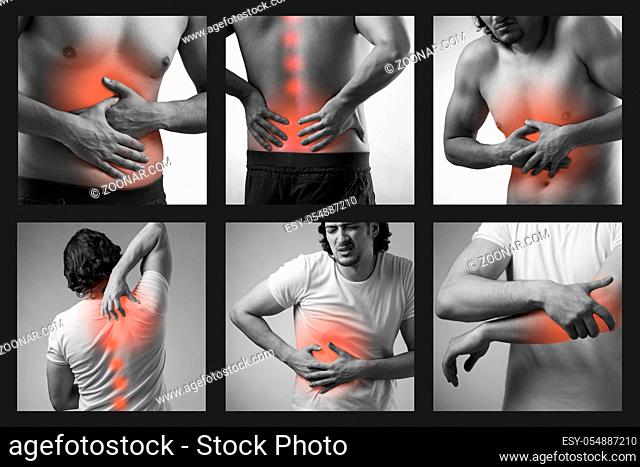 Collage of man suffering from acute pain