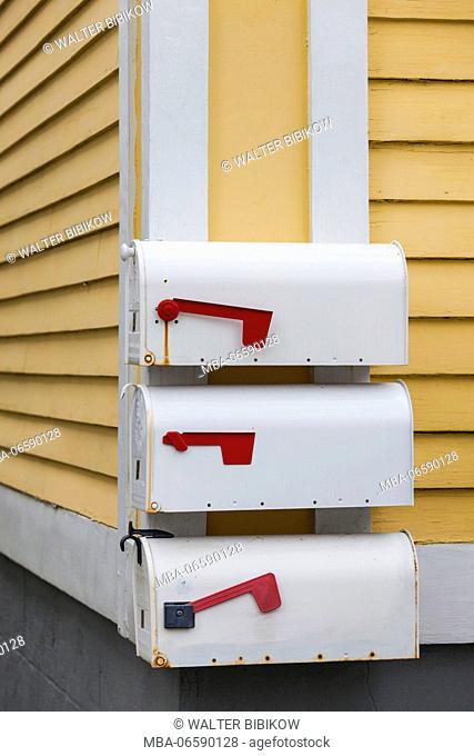 USA, Rhode Island, Bristol, three mailboxes