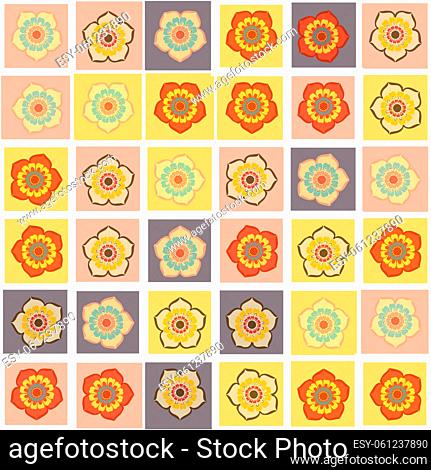 Pattern of flowers in colorful tiles