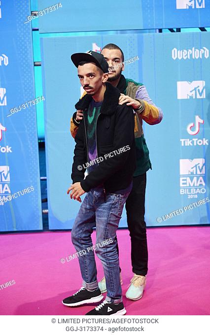 Bigfloo & Oli attends the 25th MTV EMAs 2018 held at Bilbao Exhibition Centre 'BEC' on November 4, 2018 in Madrid, Spain