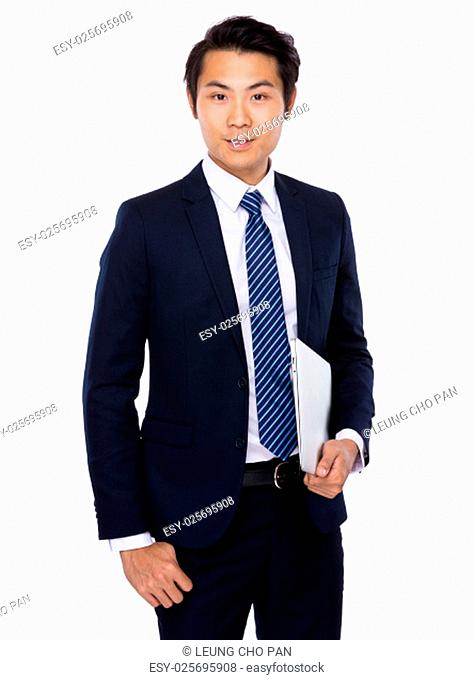 Asian businessman carry with laptop
