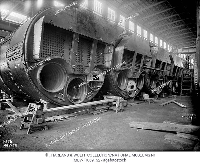 Boilers in course of construction. Ship No: 317. Name: Oceanic. Type: Passenger Ship. Tonnage: 17274. Launch 14 January 1899. Delivery: 26 August 1899