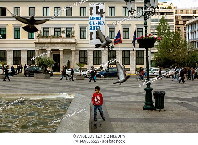 Athens Town Hall on Kotzias Square in the centre of the the Greek capital pictured during documenta 14 art festival, Athens, Greece, 7 April 2017