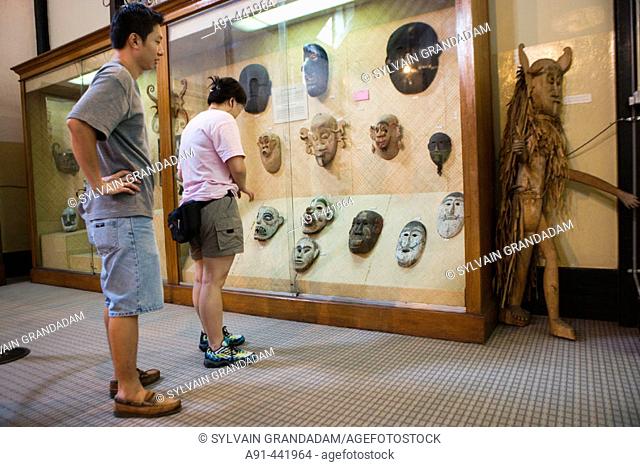 Iban masks in the National Museum of Kuching. Sarawak (Borneo), Malaysia