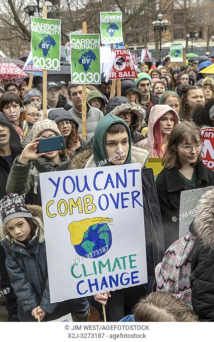 Ann Arbor, Michigan, USA - 15 March 2019 - Students rallied at the University of Michigan as part of an international strudent strike against climate change