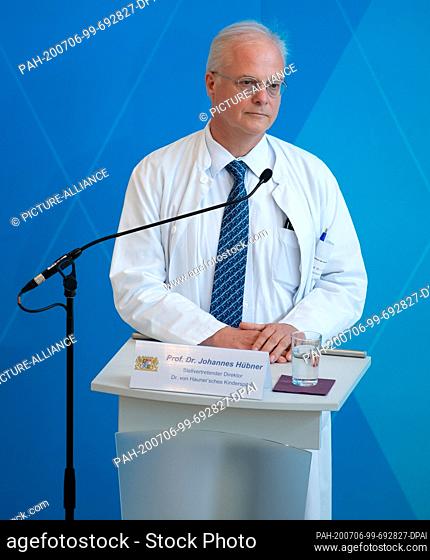 06 July 2020, Bavaria, Munich: Johannes Hübner, Director of Studies at the Children's Hospital of the LMU, attends a press conference on the new research...