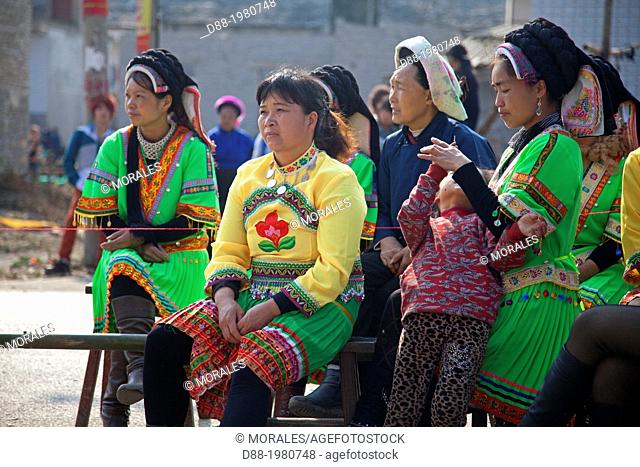 China , Guizhou province , Dingqi town , woman , village festival