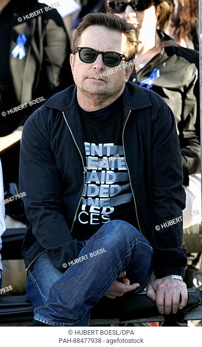 Michael J. Fox attends United Talent Agency's United Voices Rally against Donald Trump's politics at UTA Plaza in Beverly Hills, Los Angeles USA