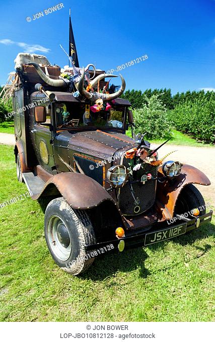 A leather-bound car called Miss Hepburnella which is part of the Waterperry Arts in Action Festival