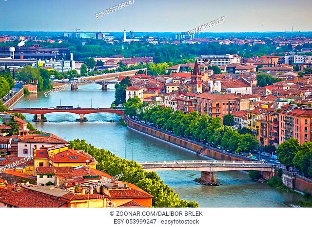 Verona bridges and Adige river view, Veneto region of Italy