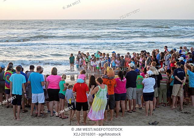 South Padre Island, Texas - A large crowd gathered as staff and volunteers at Sea Turtle Inc., a turtle rescue organization