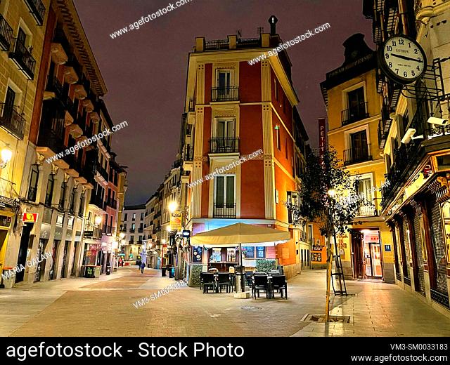 Postas street, night view. Madrid, Spain