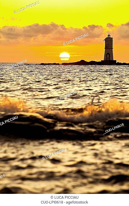 Rock and lighthouse Mangiabarche, Calasetta (CI), Sardinia, Italy, Europe