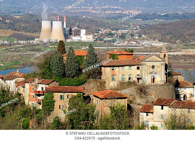 Old city and power station, Castelnuovo dei Sabbioni. Arezzo, Tuscany. Italy