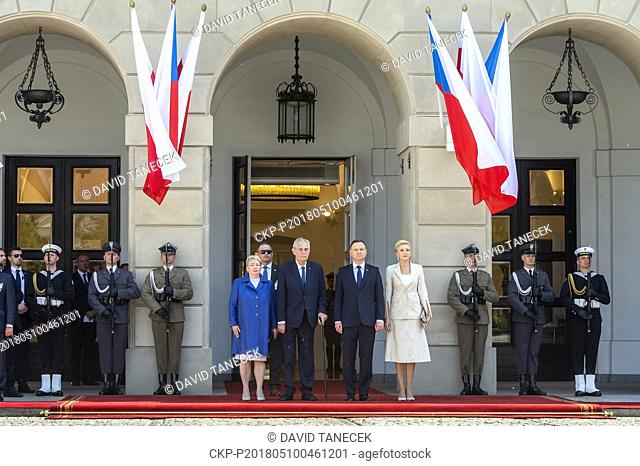 Czech President Milos Zeman (2nd from left) and his wife Ivana Zemanova (left) visit Poland and meet with Polish President Andrzej Duda (3rd from left) and his...