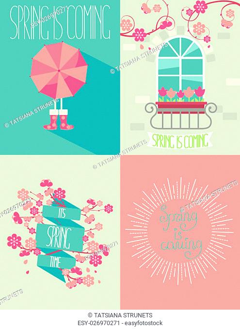Vector illustration set of a spring season in flat style
