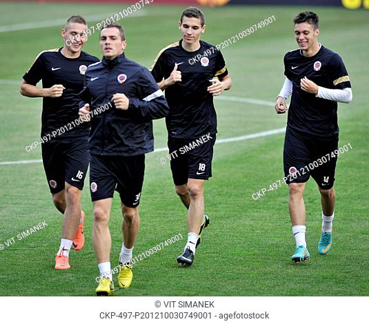 From left: Pavel Kaderabek, Peter Grajciar, David Pavelka, Vaclav Kadlec, players of AC Sparta Prague pictured during training in Prague