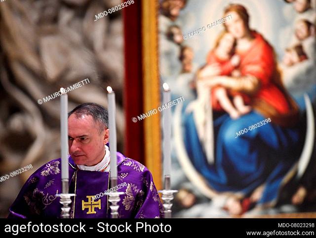 Cardinal Mauro Gambetti, general guardian of the Sacred Convent of San Francesco in Assisi, participates in the Holy Mass celebrated by Pope Francis in St
