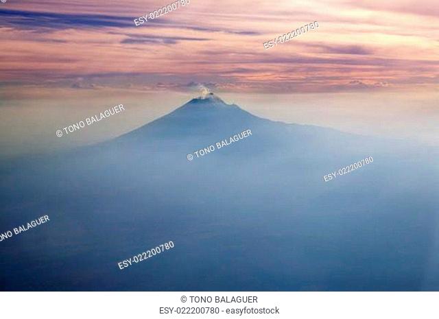 Popocatepetl volcano Mexico DF city aerial view