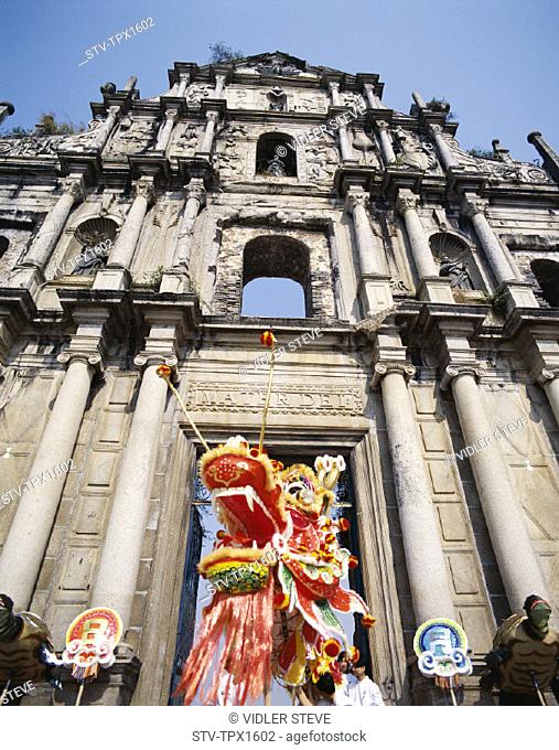 Asia, China, Chinese new year, Church, Dragon dance, Holiday, Landmark, Macao, Macau, Paulo, Sao, Tourism, Travel, Vacation