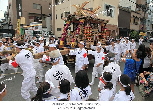 Japan, Kyoto, Zuiki festival, procession, people, mikoshi, portable shrine,