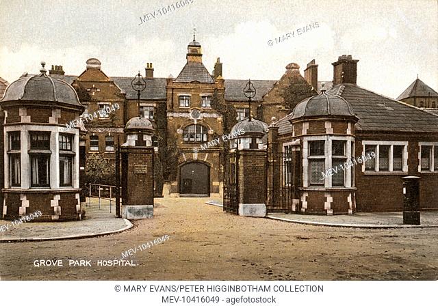 Entrance to the Grove Park Hospital, Marvels Lane, Lewisham, south east London. The buildings, designed by T & J Norman Dinwiddy