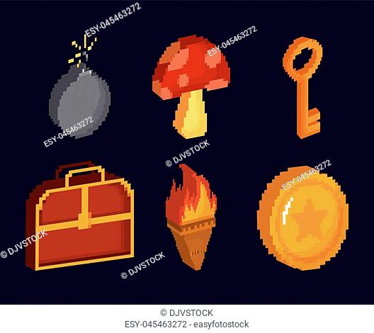 videogame related icons over black background colorful design vector illustration