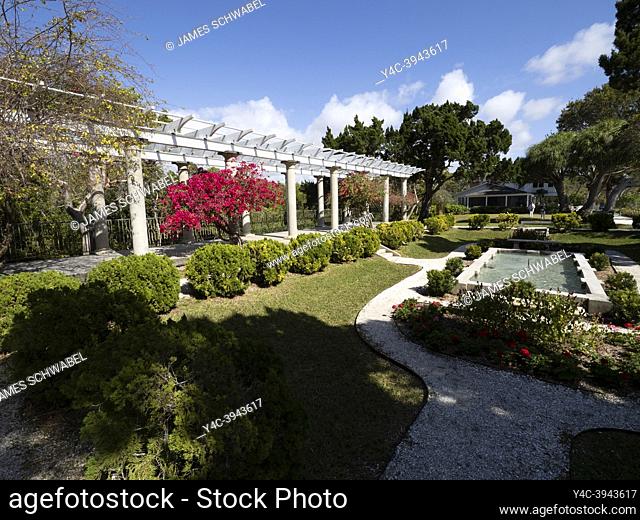 Sunken Garden and Pergola at Selby Gardens Historic Spanish Point museum and environmental complex in Osprey, Florida. USA