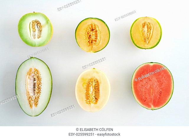 collection of various sliced \u200b\u200bmelons on a table
