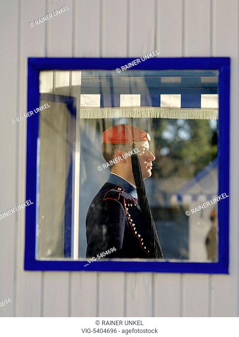 GRC , GREECE : A soldier ( Evzone ) in front of the parliament at Syntagma Square in Athens , 03.02.2016 - Athens, Attica, Greece, 03/02/2016