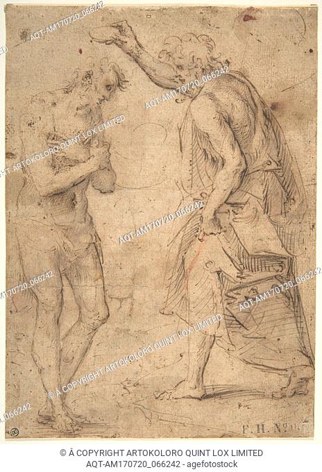 The Baptism of Christ, 16th century, Pen and brown ink, brush and brown wash, over some traces of red chalk, glued to secondary paper support, 9 1/2 x 6 13/16in