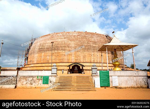Anuradhapura, Sri Lanka - August 21, 2018: Construction site of the new stupa Sandahiru Seya. Anuradhapura is one of the ancient capitals of Sri Lanka