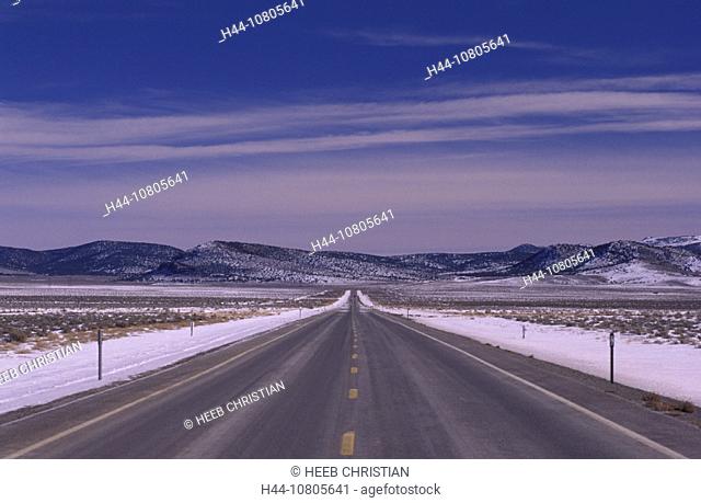 Highway 50, lonely, road, America, Nevada, USA, America, United States, near Ely, street, winter, snow