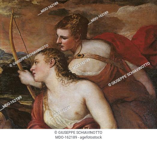 The Punishment of Cupid (Venus Blindfolding Cupid), by Tiziano Vecellio known as Titian, 1565 about, 16th Century, oil on canvas, cm 118 x 185